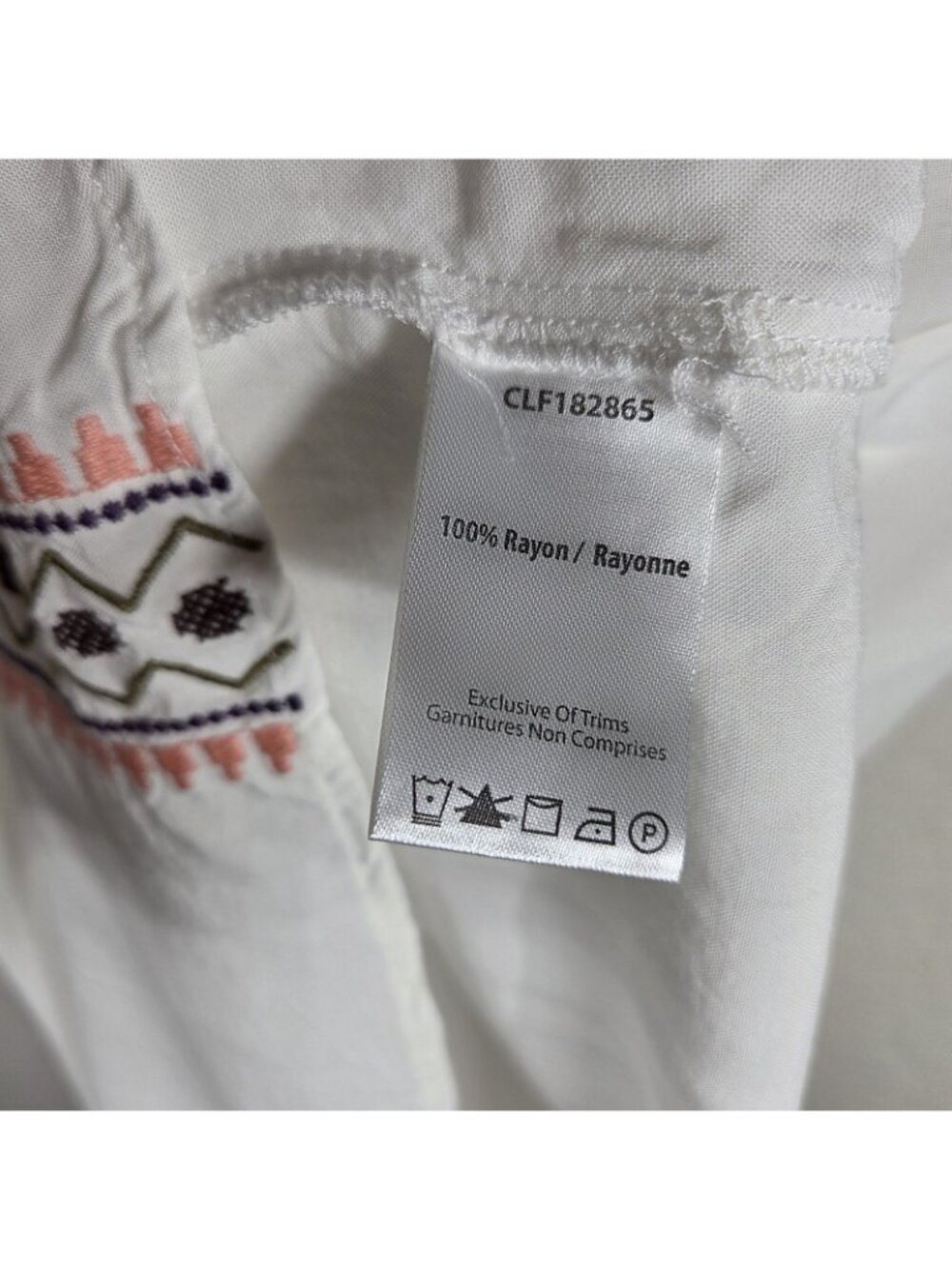 Coupé Collection White Embroided Tunic Shirt Top Size L Long Sleeve Tie Neck - Picture 16 of 16